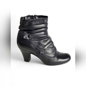 B2 Ruched Leather Victorian Dark Academia Button Ankle Boots Black 8